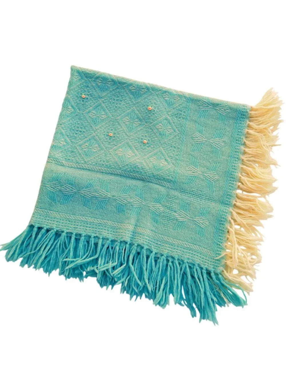 Vintage Blue Baby Blanket w/ Pink Roses, Tassels Crib Size 36x39 Mid-Century